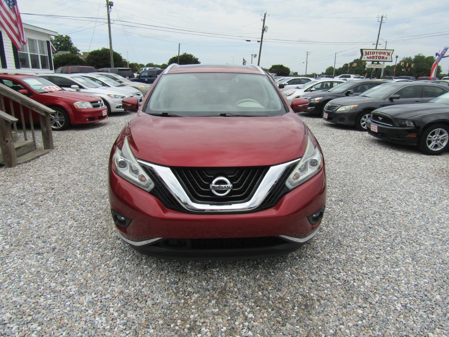 2015 Red /Tan Nissan Murano Platinum FWD (5N1AZ2MG7FN) with an 3.5L V6 DOHC 24V engine, Automatic transmission, located at 15016 S Hwy 231, Midland City, AL, 36350, (334) 983-3001, 31.306210, -85.495277 - Photo#1